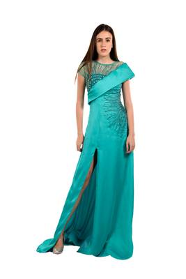 Khwaab Sweetheart with Bodice Sea-Green Color Satin and Georgette with Net Sequins Evening Gown 1