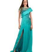 Khwaab Sweetheart with Bodice Sea-Green Color Satin and Georgette with Net Sequins Evening Gown