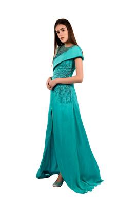 Khwaab Sweetheart with Bodice Sea-Green Color Satin and Georgette with Net Sequins Evening Gown 2