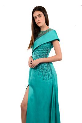 Khwaab Sweetheart with Bodice Sea-Green Color Satin and Georgette with Net Sequins Evening Gown 4