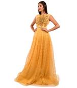 Khwaab Round Neck Yellow Net Embroidery Evening Ball Gown