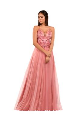Khwaab Sweetheart Pink Color Net Prom Gown with Sequins Pipe Handwork 1
