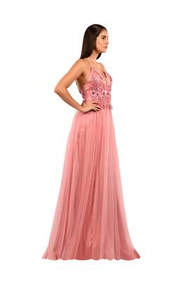 Khwaab Sweetheart Pink Color Net Prom Gown with Sequins Pipe Handwork 2