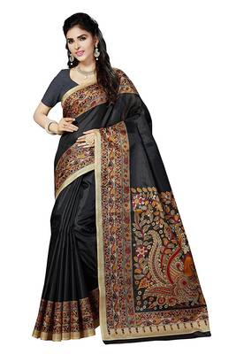 Black printed bhagalpuri cotton saree with blouse 1