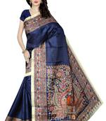 Blue printed bhagalpuri cotton saree with blouse