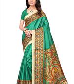 Green printed bhagalpuri cotton saree with blouse