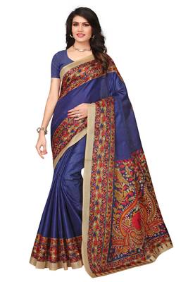 Blue printed bhagalpuri cotton saree with blouse 1