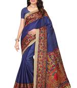 Blue printed bhagalpuri cotton saree with blouse