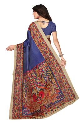 Blue printed bhagalpuri cotton saree with blouse 2