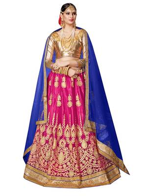 Pink Embroidered Net Semi Stitched Lehenga With Dupatta 2