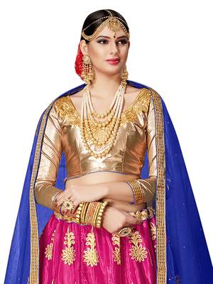 Pink Embroidered Net Semi Stitched Lehenga With Dupatta 3