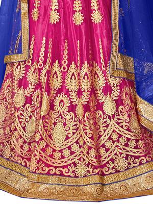 Pink Embroidered Net Semi Stitched Lehenga With Dupatta 4