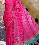 Pink hand work cotton saree with blouse