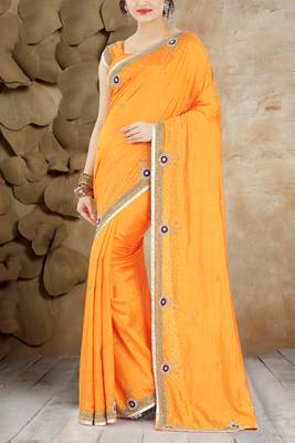 Mustard hand work silk saree with blouse 1