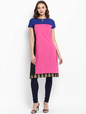 Pink plain cotton kurtas-and-kurtis 1