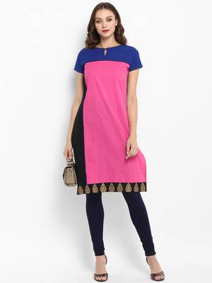 Pink plain cotton kurtas-and-kurtis 5