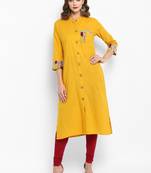Mustard plain cotton kurtas-and-kurtis