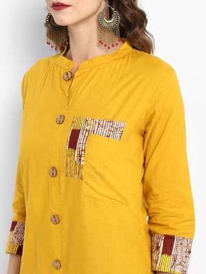 Mustard plain cotton kurtas-and-kurtis 2