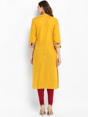 Mustard plain cotton kurtas-and-kurtis 3