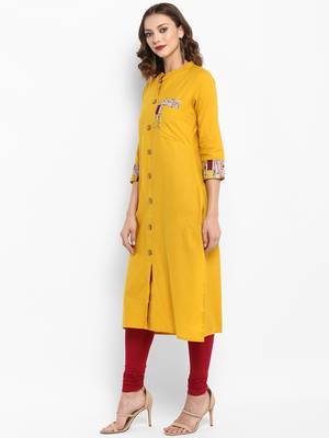 Mustard plain cotton kurtas-and-kurtis 4