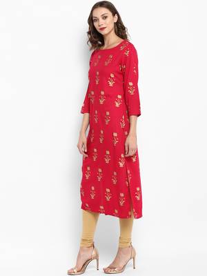 Pink printed rayon kurtas-and-kurtis 4