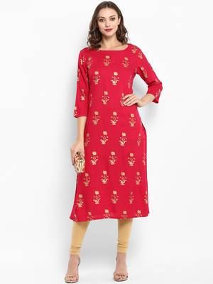 Pink printed rayon kurtas-and-kurtis 5