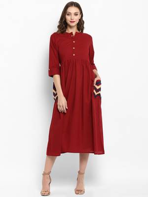 Red plain cotton kurtas-and-kurtis 1