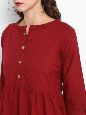 Red plain cotton kurtas-and-kurtis 2