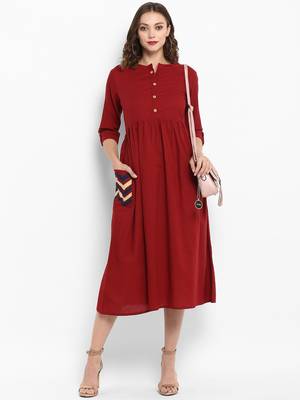 Red plain cotton kurtas-and-kurtis 5