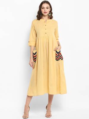 Cream plain cotton kurtas-and-kurtis 1