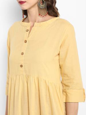 Cream plain cotton kurtas-and-kurtis 2