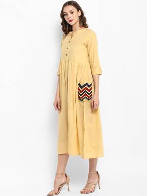 Cream plain cotton kurtas-and-kurtis 4