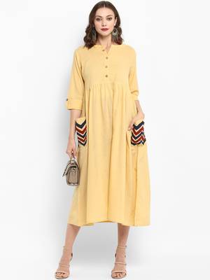 Cream plain cotton kurtas-and-kurtis 5