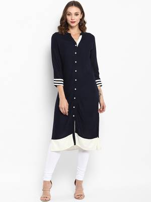 Blue plain rayon kurtas-and-kurtis 1