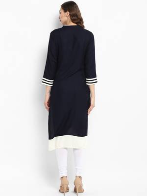 Blue plain rayon kurtas-and-kurtis 3