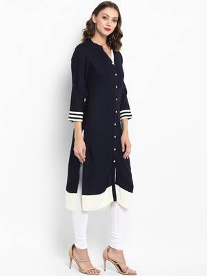 Blue plain rayon kurtas-and-kurtis 4
