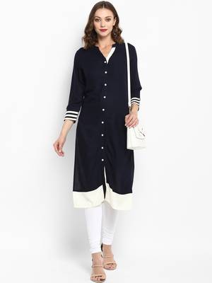 Blue plain rayon kurtas-and-kurtis 5