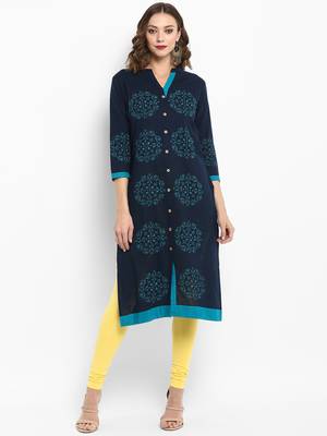 Navy-blue printed cotton kurtas-and-kurtis 1