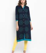Navy-blue printed cotton kurtas-and-kurtis