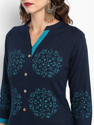 Navy-blue printed cotton kurtas-and-kurtis 2