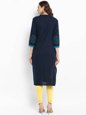 Navy-blue printed cotton kurtas-and-kurtis 3