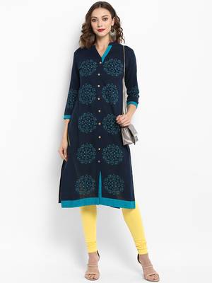 Navy-blue printed cotton kurtas-and-kurtis 5
