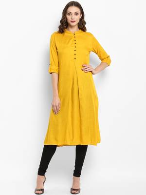 Mustard plain rayon kurtas-and-kurtis 1