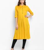 Mustard plain rayon kurtas-and-kurtis