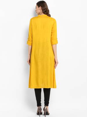 Mustard plain rayon kurtas-and-kurtis 3