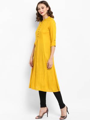 Mustard plain rayon kurtas-and-kurtis 4