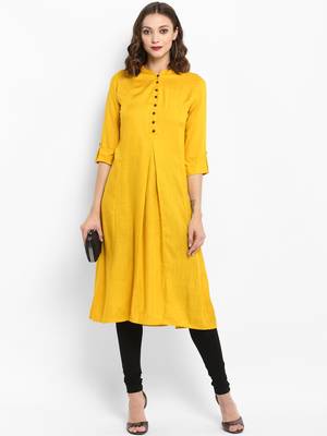 Mustard plain rayon kurtas-and-kurtis 5