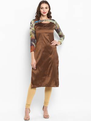 Brown printed silk silk-kurtis 1