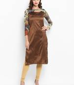 Brown printed silk silk-kurtis