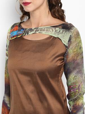 Brown printed silk silk-kurtis 2